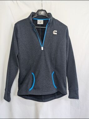 J. America Men’s M Fleece Pullover Quarter Zip Charcoal Gray Blue Trim Logo